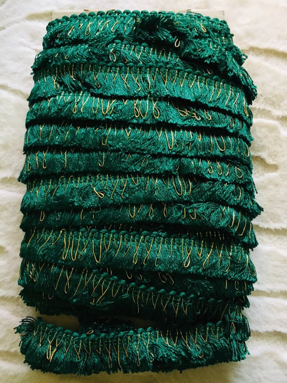 VTG Emerald Green Gold Metallic Fringe Trim Ribbon 23.5M Sewing Craft Boho